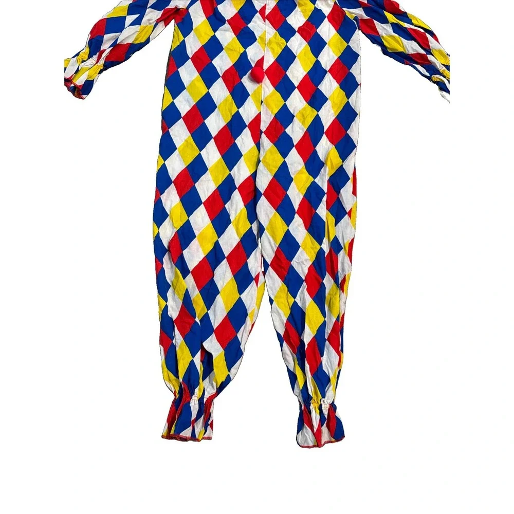 Vintage Hand Sewn Clown Costume One Piece Adult Multicolor Striped Pom